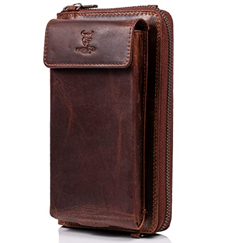 MATADOR 2in1 Echt Leder Umhängetasche Geldbörse mit Handytasche zum Umhängen Mittelgroß mit abnehmbarem Schultergurt| Strandtasche Damen-Umhängetaschen Leder mit RFID NFC Schutz Blocker & Geschenk Box von MATADOR