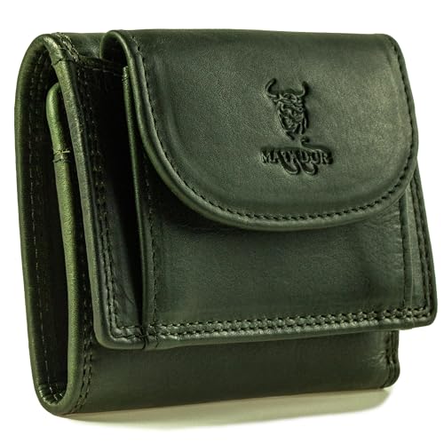 MATADOR Mini Portemonnaie Damen Echt Leder Kleiner Geldbeutel Herren mit TüV Geprüfter RFID Schutz Geldbörse Wallet for Men (Green/GRÜN) von MATADOR