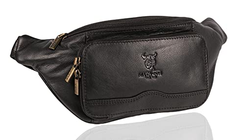 MATADOR Bauchtasche Leder Herren Gürteltasche Männer XXL Hüfttasche Gürteltasche Festivaltasche Freizeittasche Wandertasche Urlaubstasche Schwarz von MATADOR