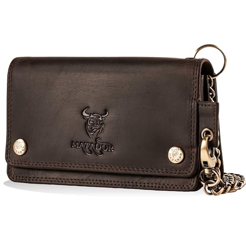 MATADOR Biker Geldtasche Leder #Dallas mit edler Geschenkbox, Elegantes Portemonnaie mit Kette und RFID Blocker, Luxus Portemonnaie Kette und Viele Kartenfächer in Braun Dunkel von MATADOR