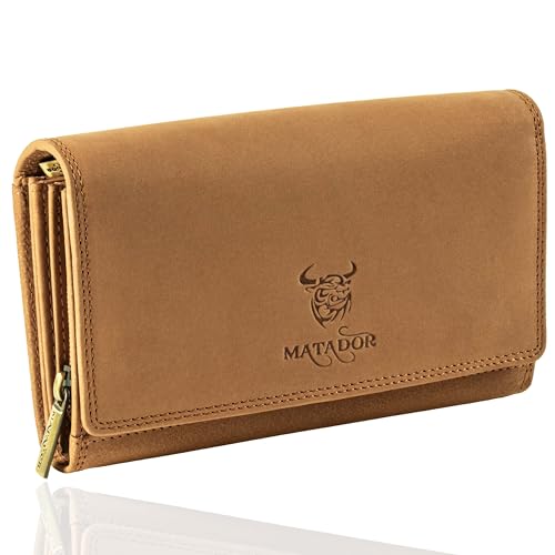 MATADOR Damen Geldbörse Leder Groß Viele Fächer Frauen Portemonnaie TüV geprüfter RFID Schutz HELL Braun Ladies Wallet von MATADOR