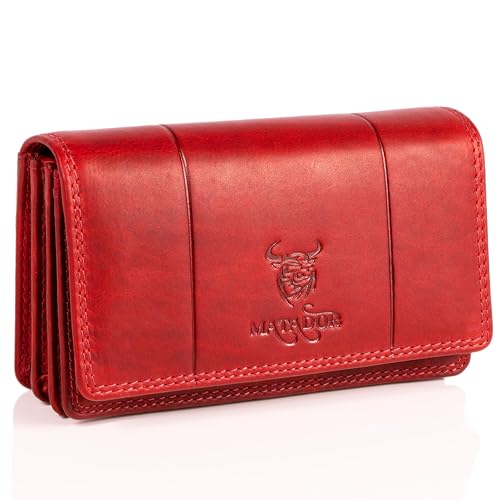 MATADOR Echt Leder Damen Geldbörse Viele Fächer Frauen Mittelgroß Portmonnaie TüV geprüfter RFID & NFC Schutz Ladies Wallet Geldtasche (ROT/RED) von MATADOR