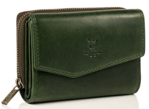 MATADOR |Sevilla| Leder Geldbörse Damen Grün Mittelgroß mit Geschenk Box| Luxus RFID Geldbörse Damen Gross, Geldbörse Damen Groß Viele Fächer | Edles Portemonnaie Damen Grün Brieftasche Damen von MATADOR