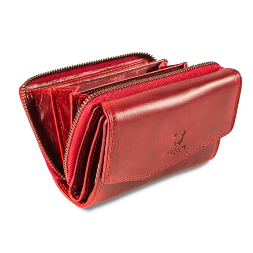 MATADOR Leder Geldbörse Damen Rot Mittelgroß #Sevilla mit Geschenk Box, Luxus RFID Geldbeutel Damen, Rote Geldtasche Frauen Viele Fächer, Leder Brieftasche, Edles Portemonnaie Frauen Rot von MATADOR
