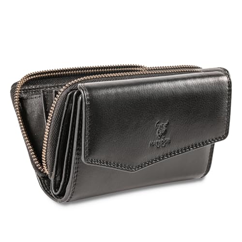 MATADOR Portemonnaie Damen Schwarz #Sevilla mit edler Geschenk Box, Geldbeutel Portmonee RFID Geldbörse Damen Schwarz, Geldbörse Frauen Leder Mittelgroß Viele Fächer, Geldtasche Brieftasche Frauen von MATADOR