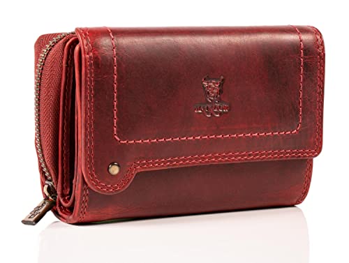 MATADOR Leder Portemonnaie Damen Rot Mittelgroß #Perth mit edler Geschenk Box, Elegante Rote Geldbörse Damen Rot Mittelgroß im Querformat, RFID Geldtasche Frauen Leder Portmonee Frauen Mittelgroß von MATADOR