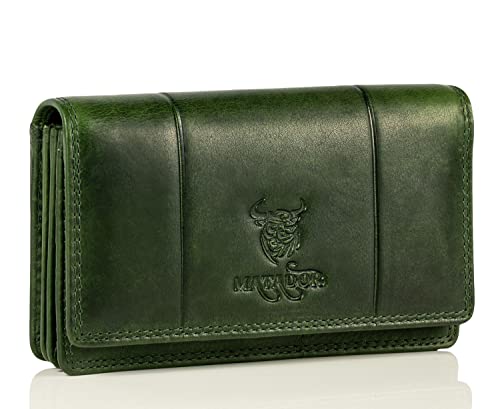 MATADOR Portemonnaie Damen Mittelgroß Leder #VENEDIG mit edler Geschenkbox, Elegante Damen-Geldbörsen mit RFID Blocker, Luxus Geldbörse Damen Mittelgroß Viele Kartenfächer, Grün Dunkel von MATADOR