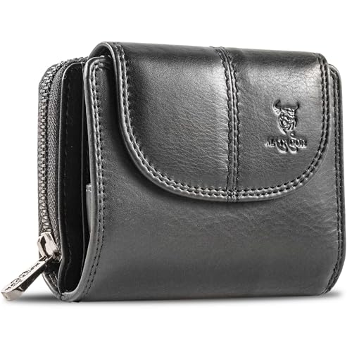 MATADOR Portemonnaie Damen Schwarz #SARAGOSSA mit edler Geschenk Box, Geldbeutel Portmonee RFID Geldbörse, Portmonee Frauen Leder Mittelgroß Viele Fächer, Geldtasche Brieftasche Damen, Schwarz Nappa von MATADOR