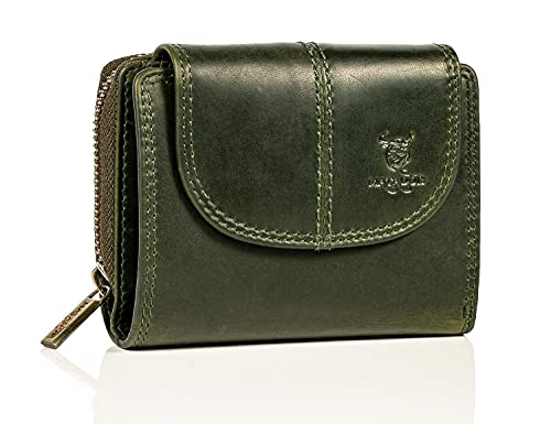 MATADOR Leder Portemonnaie Damen Mittelgroß #SARAGOSSA mit Geschenk Box, Luxus RFID Geldbörse Damen, Brieftasche Frauen Viele Fächer, Leder Geldtasche, Edles Portmonee Frauen, Grün von MATADOR
