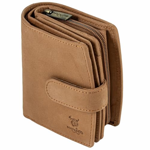 MATADOR Portemonnaie Damen Mittelgroß Leder #Valencia mit edler Geschenkbox, Elegante Geldbörse Mittelgroß mit RFID Blocker, Luxus Geldbörse Damen Mittelgroß Viele Kartenfächer, Braun Hell von MATADOR