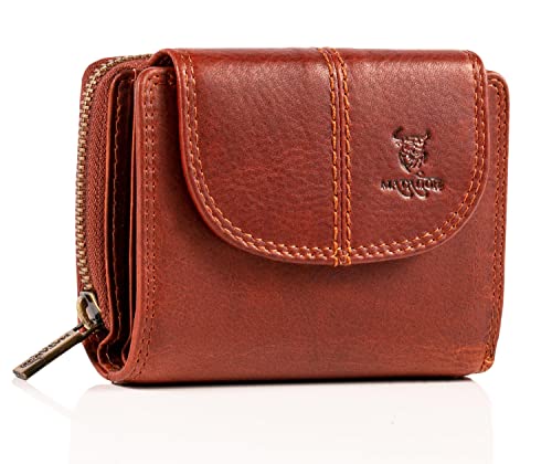 MATADOR Leder Geldbörse Damen Mittelgroß #SARAGOSSA mit Geschenk Box, Luxus RFID Portmonee Damen, Brieftasche Frauen Viele Fächer, Leder Geldtasche, Edles Portemonnaie Frauen, Vintage Braun von MATADOR