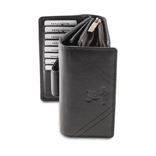 MATADOR Geldbörse Damen Schwarz #LISSABON mit Edle Geschenkbox, Elegantes Portemonnaie Damen RFID Schutz, Luxus Geldbörse mit vielen Kartenfächern, Schwarz Nappa von MATADOR