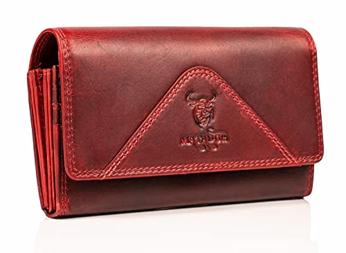 MATADOR XL Karten Portemonnaie Geldbeutel Damen Leder Groß | Portmonee Geldbörse Damen Gross mit RFID Blocker | Wallet for Woman Geldtasche Brieftasche mit Geschenk-Box | Damenportemonnaie Leder Rot von MATADOR