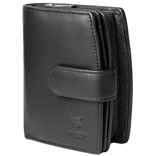 MATADOR Portemonnaie Damen Schwarz Leder #Valencia mit edler Geschenkbox, Elegantes Portemonnaie Mittelgroß mit RFID Blocker, Luxus Geldbörse Damen Schwarz Viele Kartenfächer, Schwarz Nappa von MATADOR