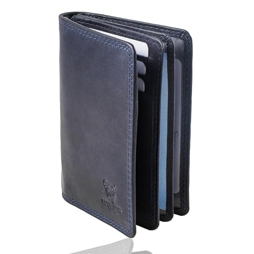MATADOR Kartentasche für Kreditkarten Leder #Porto mit edler Geschenk Box, Elegante Kreditkartenhülle RFID Schutz, Luxus Autopapiere Hülle Viele Kartenfächer in Blau Navy von MATADOR