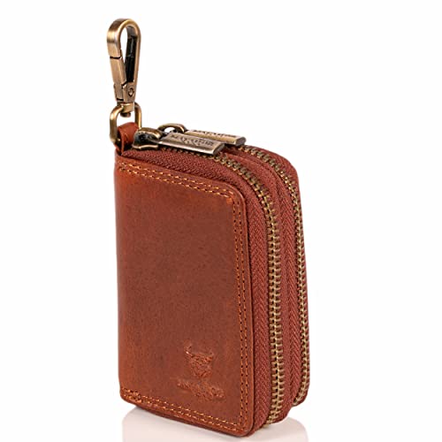MATADOR Schlüsselmäppchen Leder #KOPENHAGEN mit edler Geschenk Box, Elegante Autoschlüssel Tasche mit Autoschlüsselanhänger, RFID Geldtasche, Luxus Schlüssel Etui mit Doppel Fach, Braun Vintage von MATADOR