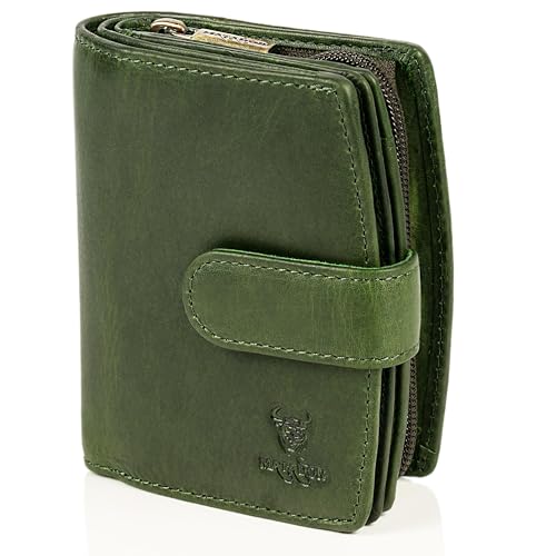 MATADOR Portemonnaie Damen Mittelgroß Leder #Valencia mit edler Geschenkbox, Elegante Geldbörse Mittelgroß mit RFID Blocker, Luxus Damen Geldbörse Mittelgroß Viele Kartenfächer, Grün Dunkel von MATADOR