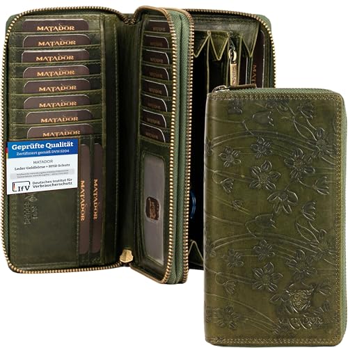 MATADOR Geldbörsen Damen Grün #Madrid mit Edle Geschenk Box, Eleganter Geldbeutel Leder mit RFID Wallet, Luxus Damen Geschenk mit Viele Kartenfächer von MATADOR