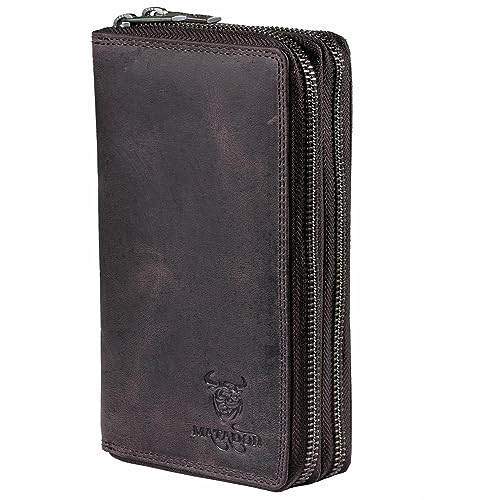 MATADOR Portemonnaie Damen Leder #Madrid mit Edle Geschenk Box, Eleganter Geldbeutel mit RFID Blocker, Luxus Frauen Portmonee Viele Kartenfächer in Dunkel Braun von MATADOR