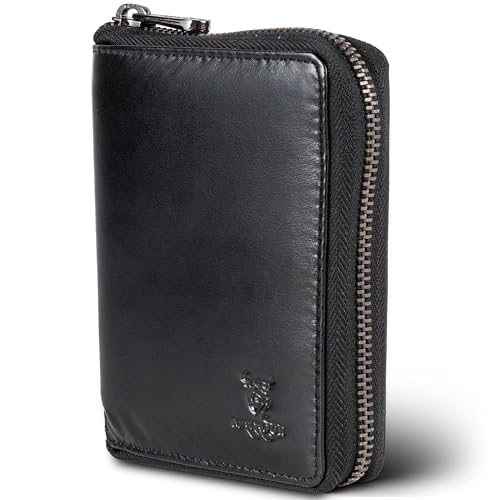MATADOR Herren Portemonnaie Leder #Edinburgh mit edler Geschenk Box, Elegante Herren Geldbörse Leder mit RFID Blocker, Luxus Portemonnaie mit Reißverschluss und Viele Kartenfächer in Schwarz Nappa von MATADOR