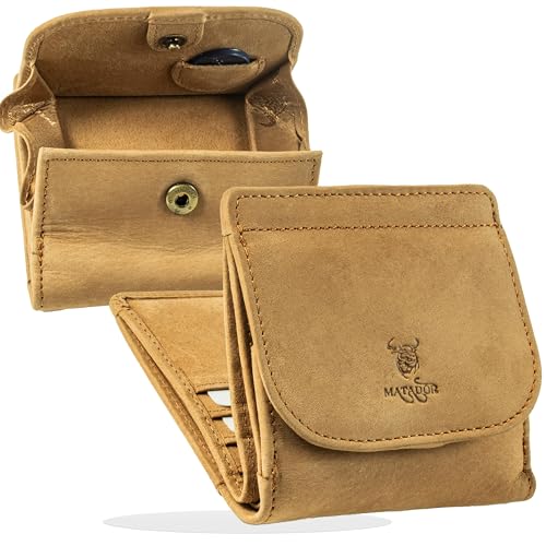 MATADOR Geldbörse Herren Klein Leder Wien Mini Geldbeutel mit edler Geschenk Box, Elegantes Portmonee Klein mit RFID Blocker, Luxus Kleine Geldbörse Herren mit vielen Fächern in Braun Hell von MATADOR