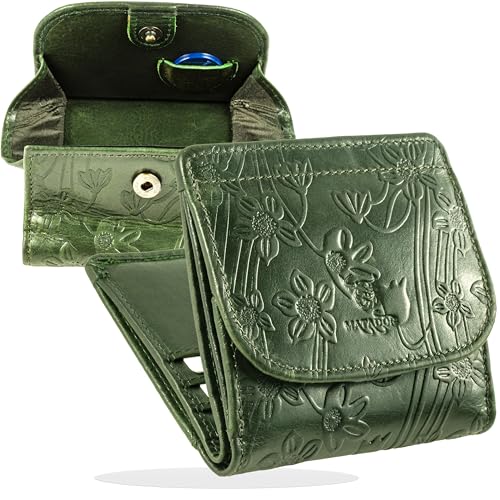 MATADOR Portemonnaie Damen Klein Leder Wien Mini Geldbörse mit edler Geschenk Box, Eleganter Geldbeutel Damen Klein mit RFID Blocker, Luxus Kleine Geldbörse mit vielen Fächern in Blumen Grün von MATADOR