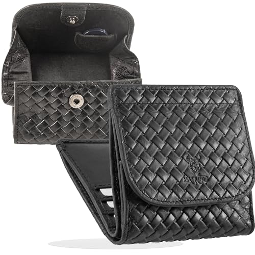 MATADOR Mini Geldbörse Herren Leder Wien Kleiner Geldbeutel mit edler Geschenk Box, Elegantes Mini Portemonnaie mit RFID Blocker, Luxus Herren Geldbörse Klein mit vielen Fächern in Geflochten Schwarz von MATADOR