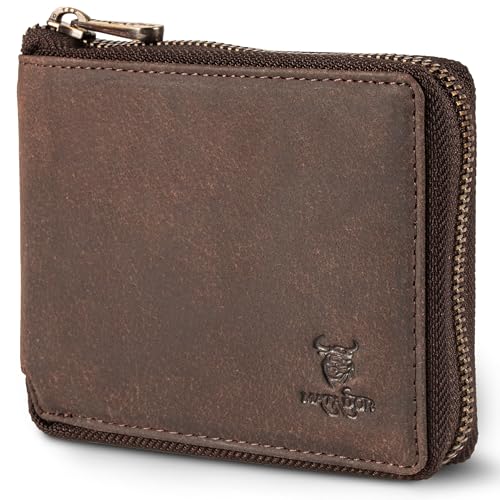 MATADOR Geldbörse Männer Leder #BADALONA mit edler Geschenk Box, Elegante Ledergeldbörse Männer mit RFID Blocker, Luxus Herrenportmonais mit Reißverschluss und Viele Kartenfächer in Braun Dunkel von MATADOR