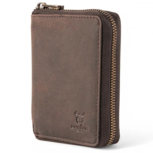 MATADOR Männer Geldbörse Leder #EDINBURGH mit edler Geschenk Box, Elegantes Leder Portemonnaie Herren mit RFID Blocker, Luxus Herren Geldbörse mit Reißverschluss und Viele Kartenfächer in Braun Dunkel von MATADOR