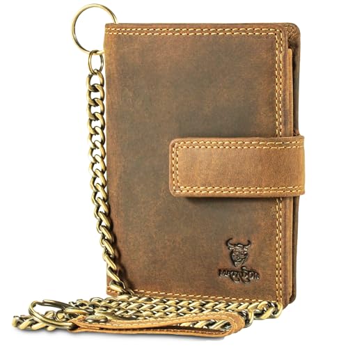 MATADOR Geldbörse mit Kette Herren Leder #Seattle mit edler Geschenkbox, Elegantes Portmonee Herren mit Kette mit RFID Blocker, Luxus Biker Geldbörse Viele Kartenfächer in Braun Hunter von MATADOR