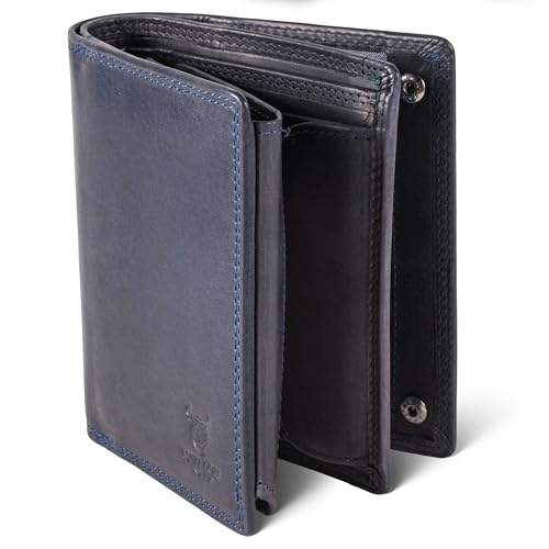 MATADOR Geldtasche Herren Leder #Toronto mit edler Geschenk Box, Elegante RFID Geldbörse, Luxus Portmonee Herren Karten Viele Kartenfächer in Blau Navy von MATADOR