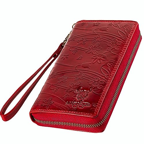 MATADOR Portemonnaie Damen Leder #Cadiz mit edler Geschenk Box, Elegante Geldtasche Damen mit RFID Blocker, Luxus Geldbörse Frauen Geschenk Viele Kartenfächer in Blumen Rot von MATADOR