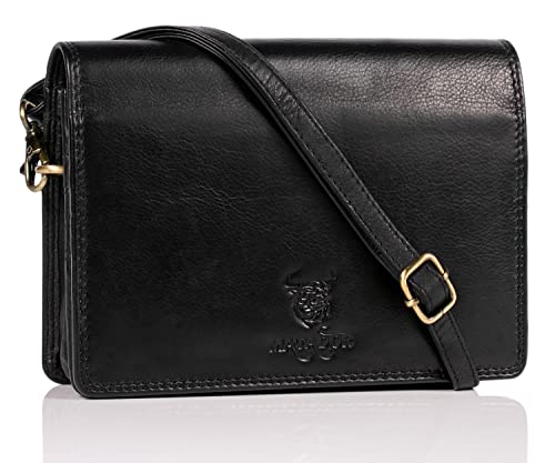 MATADOR Handytasche zum Umhängen Leder Damen Schultertasche Portmonnaie Tasche Handtasche Schwarz Nappa Geldbeutel mit Kartenfächer mit RFID Schutz von MATADOR