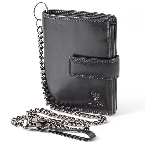 MATADOR Geldbörse mit Kette Herren Leder #Seattle mit edler Geschenkbox, Elegante Biker Geldbörse mit Kette und RFID Blocker, Luxus Geldbeutel Herren Viele Kartenfächer, Schwarz Nappa von MATADOR