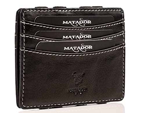 MATADOR Herren Magic Wallet ohne Münzfach Geldbörse Echt-Leder Ausweiß & Karten-Hülle Kreditkartenetui Klein Slim Männer Schwarz von MATADOR