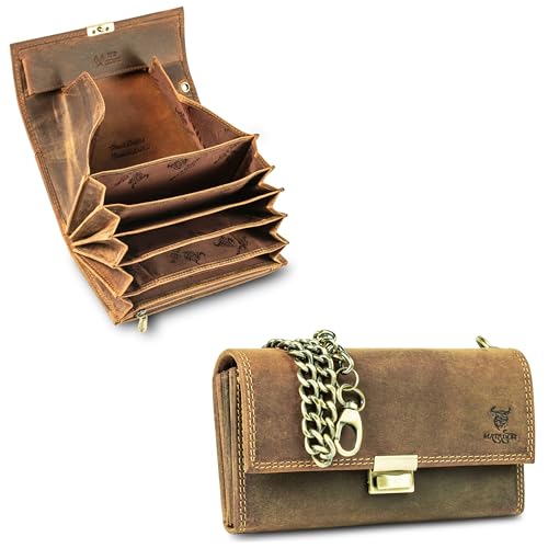 MATADOR Kellner Geldbeutel Leder #VICIO inkl. robuster Metall Kette, Luxus Kellner Portmonee Leder mit edler Geschenk Box & RFID Schutz, Noble Kellnergeldbörse Gastronomie Geldbeutel, Braun Hunter von MATADOR