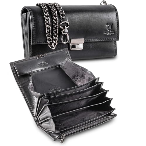 MATADOR Kellner Geldbörse Leder #VICIO inkl. robuster Metall Kette, Luxus Kellnerportemonnaie Leder mit edler Geschenk Box und RFID Schutz, Nobler Bedienungsgeldbeutel Taxi Geldbörse, Schwarz Nappa von MATADOR