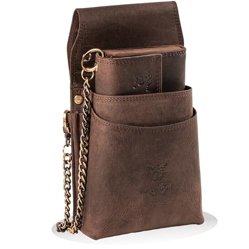 MATADOR Kellnerportemonnaie Leder #VICIO inkl. XXL Kellnertasche mit Gürtel Schlaufe, Luxus Kellner Geldbörse Leder mit edler Geschenk Box und RFID Schutz inkl. robuster Metall Kette, Braun Dunkel von MATADOR