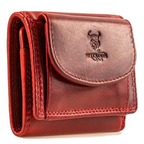 MATADOR Mini Geldtasche Echt Leder Herren Portemonnaie Klein Damen Klein Geldbörse ROT/RED TüV Geprüfter RFID Schutz kartenhalter inkl, Geschenk-Box von MATADOR