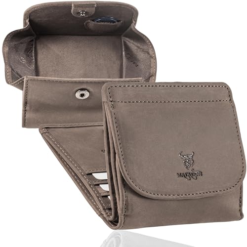 MATADOR Portemonnaie Herren Klein Leder Wien Mini Portemonnaie mit edler Geschenk Box, Eleganter Herren Kleiner Geldbeutel mit RFID Blocker, Luxus Brieftasche Mini mit vielen Fächern in Grau von MATADOR