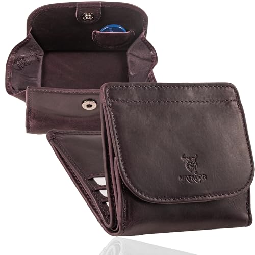 MATADOR Geldbörse Damen Klein Leder Wien Portemonnaie Klein mit edler Geschenk Box, Elegante Mini Geldbörse mit RFID Blocker, Luxus Portmonee Damen mit vielen Fächern in Lila von MATADOR