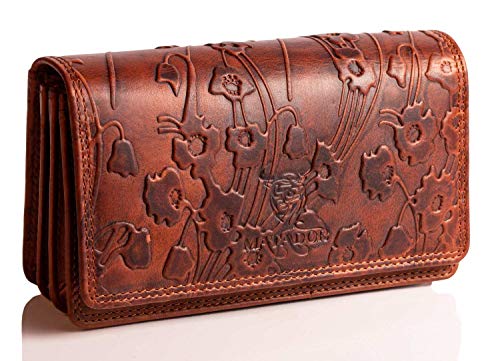 MATADOR Damen Portemonnaie Mittelgroß Leder #VENEDIG mit edler Geschenkbox, Elegante Damen-Geldbörsen mit RFID Blocker, Luxus Geldbörse Mittelgroß Viele Kartenfächer, Blumen Braun von MATADOR