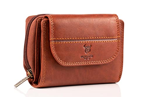 MATADOR Geldbörse Damen Mittelgroß Leder #Murcia mit edler Geschenkbox, Elegante Brieftasche Mittelgroß mit RFID Blocker, Luxus Damen-Geldbörsen Viele Kartenfächer, Braun Vintage von MATADOR