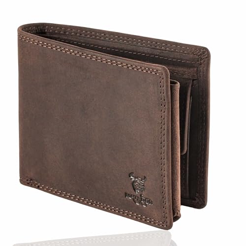 MATADOR Leder Geldbörse Herren Groß Viele Fächer – Portemonnaie Herren mit TüV Geprüftem RFID Schutz - Herrenportemonaie Leder Brieftasche - Großer Herren Geldbeutel Viele Fächer Dunkel Braun von MATADOR
