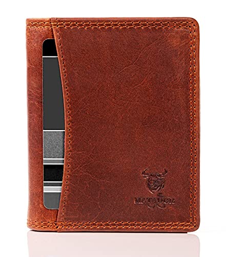 MATADOR Kartenetui Herren Leder 'Milano mit Geheimfach & Mini Münzfach | Minimalist Wallet Cardholder Herren mit RFID Schutz | Kartenportmonai Kleine Geldbörse Popmoney Herren Klein | Vintage Braun von MATADOR