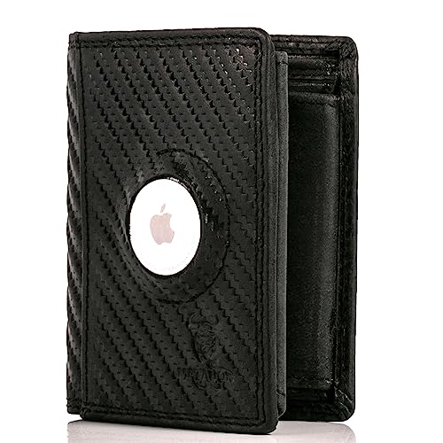 MATADOR Portmonee Herren Leder kompatibel mit Apple Airtag | Geldbeutel Portemonnaie Herren Geschenke | Slim Wallets Smart Wallet Gifts for Men | Geldbörse Brieftasche Geldtasche Klein Carbon Schwarz von MATADOR