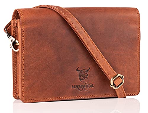 MATADOR Umhängetasche Echt Leder Bodybag Damen Handtasche mit Kartenfächer Frauen Schultertasche Ledertasche RFID Schutz Braun Tasche von MATADOR