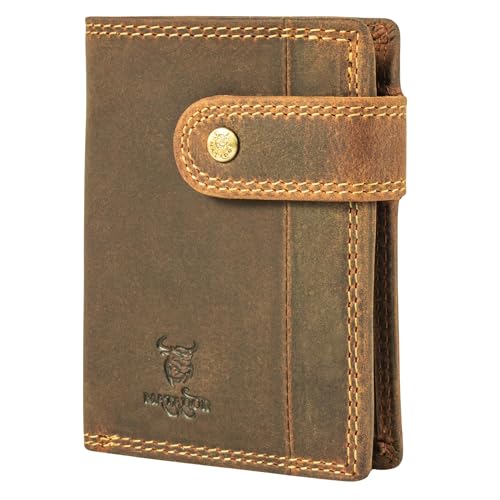 MATADOR Leder Herren Geldbörse Klein mit edler Geschenk Box und TÜV geprüftem RFID & NFC Schutz, Herren Portemonnaie Slim Wallet Brieftasche Leder Hunter Braun von MATADOR