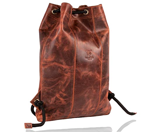 MATADOR Leder Turnbeutel Fitnesstasche Gym Bag Sporttasche Sportbeutel Turntasche Rucksack Vintage Retro Braun von MATADOR