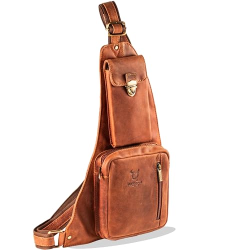 MATADOR Herren Rucksack Leder Brustbeutel Bauchtasche Damen Brustbeutel Schultertasche Männer Tasche Umhängen mit Handyfach Shoulder Bag MATADOR Herren Rucksack Leder Brustbeutel Bauchtasche Damen Brustbeutel Schultertasche Männer Tasche Umhängen mit Handyfach Shoulder Bag von MATADOR